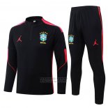 Chandal de Sudadera del Brasil Nino 2026-2027 Negro Rojo
