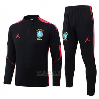 Chandal de Sudadera del Brasil Nino 2026-2027 Negro Rojo
