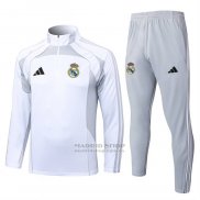 Chandal de Sudadera del Real Madrid Nino 2025-2026 Blanco Gris