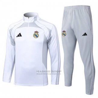 Chandal de Sudadera del Real Madrid Nino 2025-2026 Blanco Gris