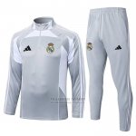 Chandal de Sudadera del Real Madrid Nino 2025-2026 Gris Blanco